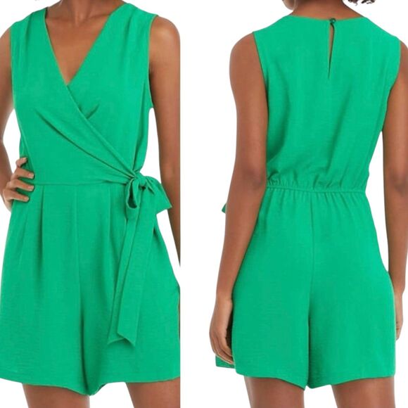 Emma & Michele Green Jersey Knit Faux Wrap Romper • Sleeveless • Fits 1X 14/16 - Picture 6 of 10